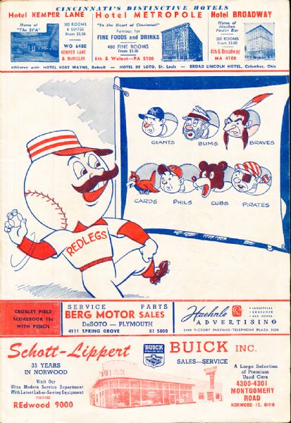 May 22, 1955 St. Louis Cardinals @ Cincinnati Redlegs Bsbl. Scorecard