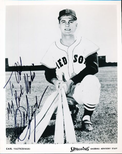 Carl Yastrzemski Autographed Boston Red Sox Bsbl. Spalding Advisory Staff  B/W 8” x 10” Photo- SGC Authenticated