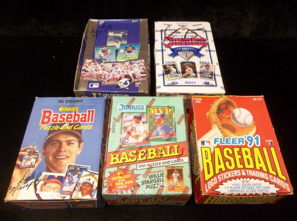 Five Diff. Unopened Baseball Wax Boxes