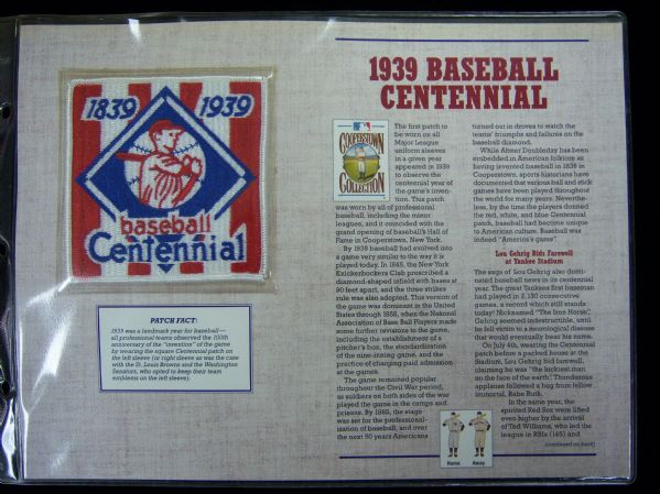 Willabee & Ward 1939 Baseball Centennial Patch