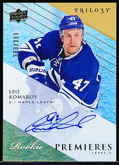2013-14 Upper Deck Trilogy Hockey- #183 Leo Komarov AU RC, Maple Leafs- #383/399