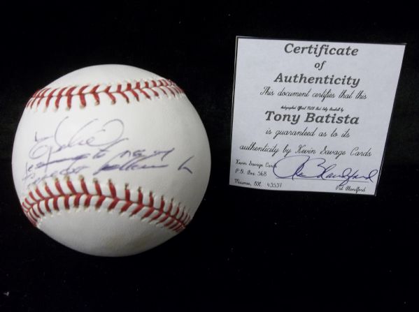 Tony Batista Autographed Official MLB Bud Selig Bsbl.