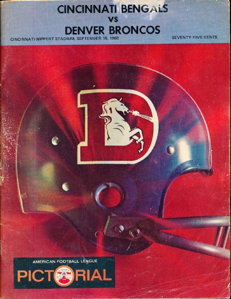 Sept 15, 1968 Denver Broncos AFL Football Program @ Cinc. Bengals- 1st Year for the Bengals