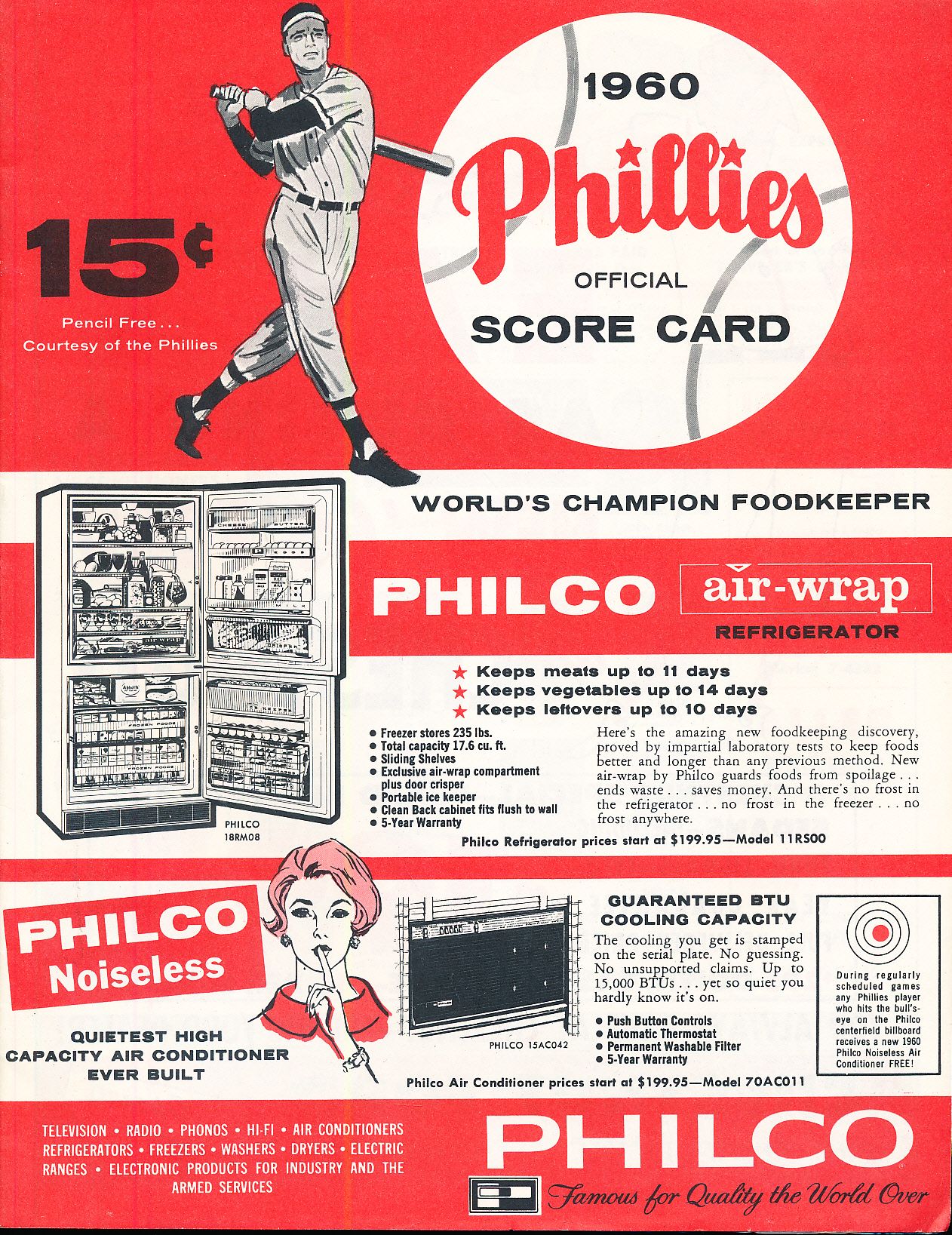 Lot detail 1960 cincinnati reds philadelphia phillies score card