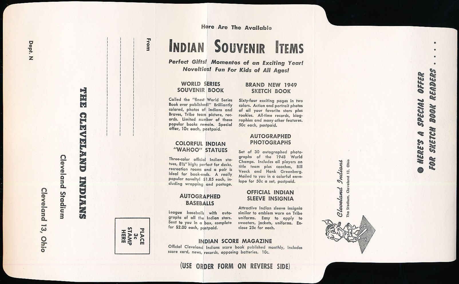 Lot Detail - 1949 Cleveland Indians Souvenir Order Form