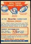 1956 Topps Football- Contest Card- Sunday Nov. 25th