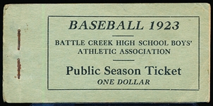 1923 Battle Creek Michigan High School Boys Season Ticket Booklet- With Team Picture on page 2