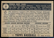 1952 Topps Bb- #21 Ferris Fain, A’s