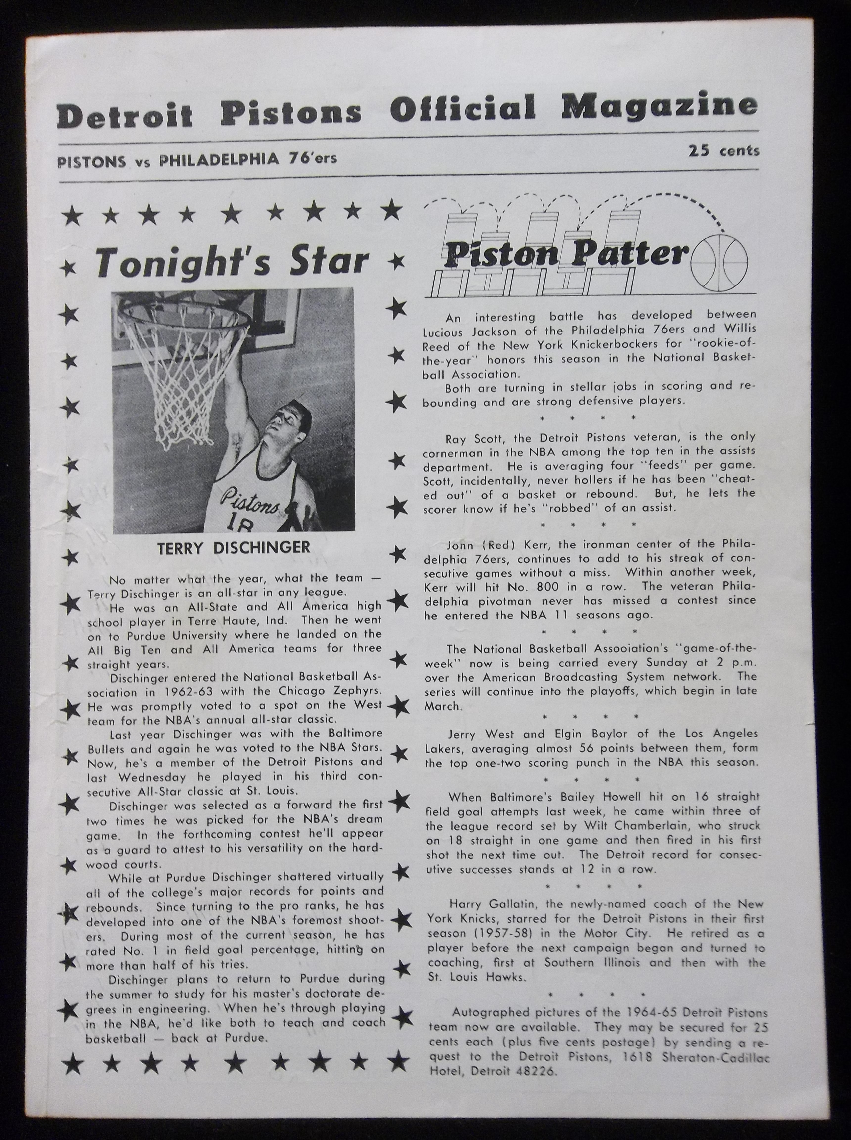 Lot Detail - 1964-65 Philadelphia 76ers @ Detroit Pistons Bskbl 