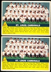 1956 Topps Bb- #134 St. Louis Cardinals- 2 Cards- Both Gray Backs