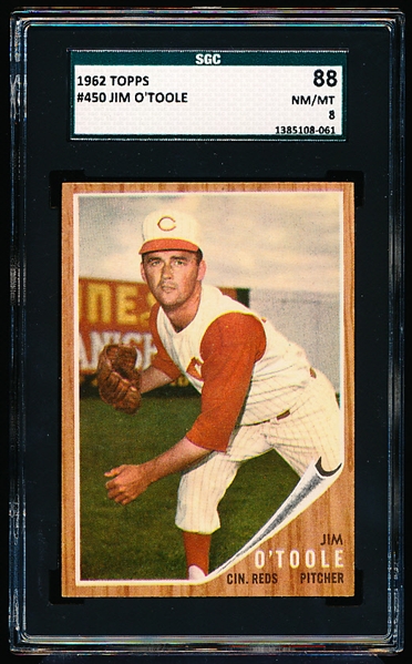 1962 Topps Baseball- #450 Jim O’Toole, Reds- SGC 88 (Nm/Mt 8)