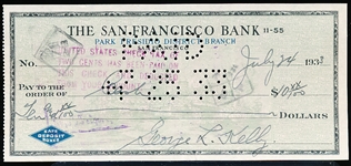 George “Highpockets” Kelly Autographed July 24, 1933 Counter Bank Check