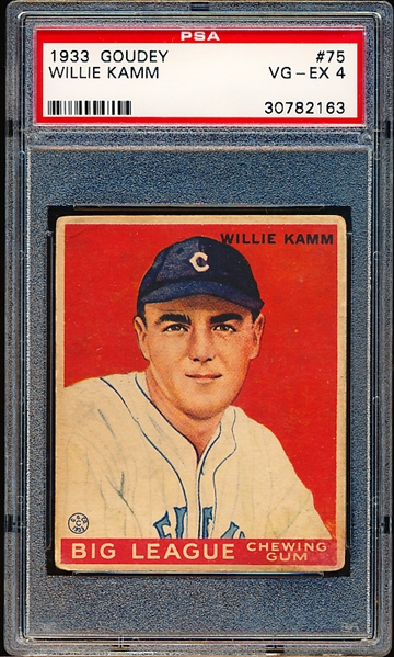 1933 Goudey Baseball- #75 Willie Kamm, Cleveland- PSA Vg-Ex 4 