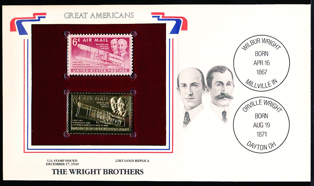 U.S. Postal Comm. Society “Great Americans” Original & 22kt Gold Replica Stamp- Wright Brothers