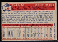 1957 Topps Baseball- #10 Willie Mays, Giants
