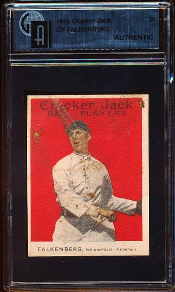 1915 Cracker Jack Bb- #20 Cy Falkenberg, Indianapolis Federals- GAI Authentic