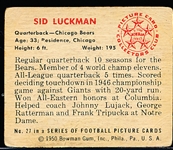 1950 Bowman Football- #27 Sid Luckman, Bears