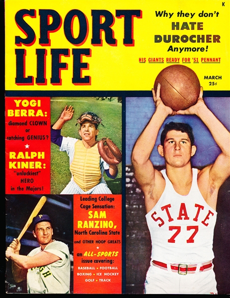 March 1951 Sport Life Magazine- Yogi Berra, Ralph Kiner, Sam Ranzino Cover