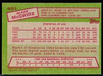 1985 Topps Bsbl. #401 Mark McGwire OLY RC