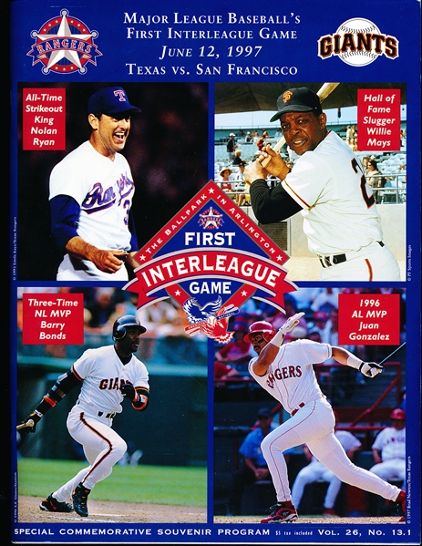 June 12, 1997 San Francisco Giants @ Texas Rangers Program- 1st Interleague  Game!