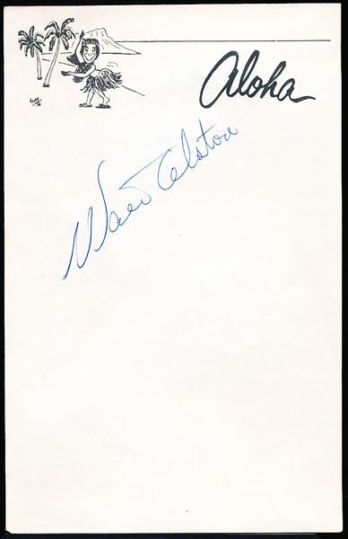 Autographed Walt Alston Bsbl. 5-¼” x 8-¼” “Aloha” Note Page
