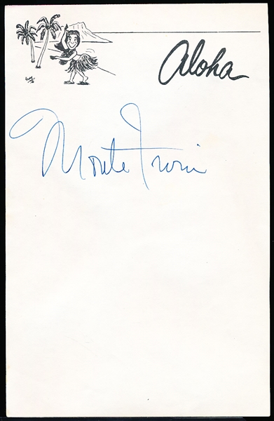 Autographed Monte Irvin Bsbl. 5-¼” x 8-¼” “Aloha” Note Page