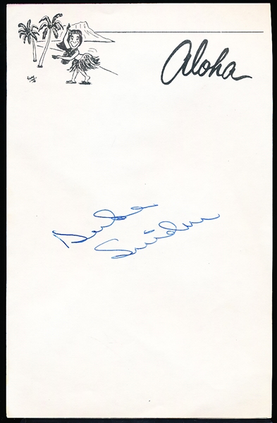 Autographed Duke Snider Bsbl. 5-¼” x 8-¼” “Aloha” Note Page