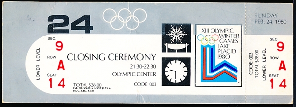 1980 Olympic Games Closing Ceremony Full Ticket