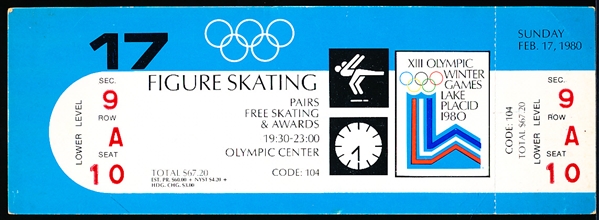 1980 Olympic Games Figure Pairs Skating Full Ticket