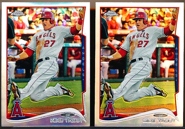2014 Topps Chrome Bb- “Refractors”- #1 Mike Trout, Angels- 2 Cards