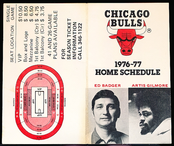 1976-77 Chicago Bulls Team Issued Home Schedule