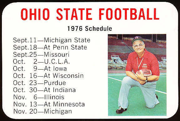 1976 Ohio State College Ftbl. Schedule- with Woody Hayes Pictured!