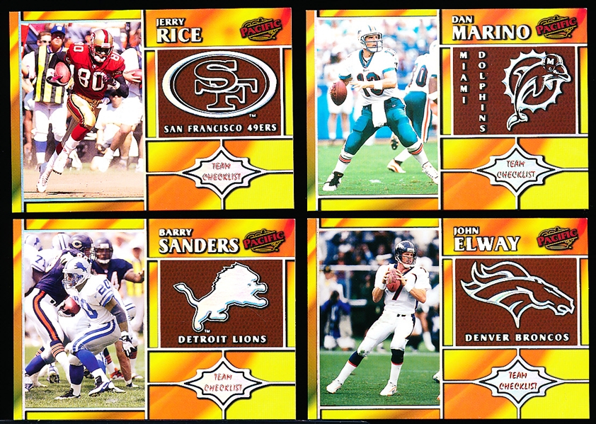 1998 Pacific Football- “Team Checklists” Inserts- 4 Diff. Stars