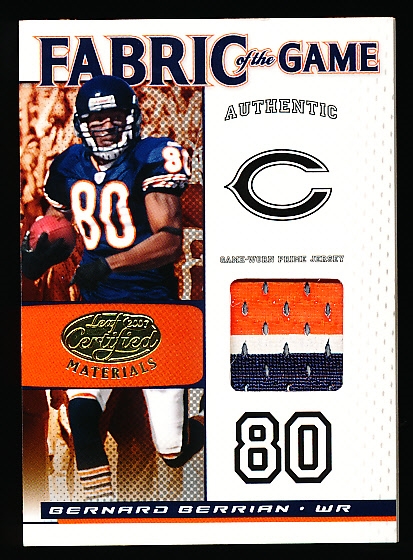 2007 Leaf Certified Materials Ftbl.- “Fabric of the Game Prime”- #FOG-8 Bernard Berrian, Bears- #24/25