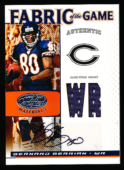 2007 Leaf Certified Materials Ftbl.- “Fabric of the Game Autographs Jersey Position”- #FOG-8 Bernard Berrian, Bears- #05/10 Made! 