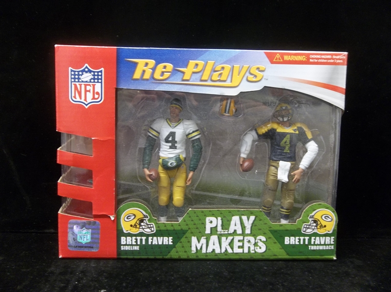 2008 Gracelyn, Inc. Re-Plays Brett Favre (Sideline)/ Brett Favre (Throwback) “Play Makers” Boxed Set of Two Figures