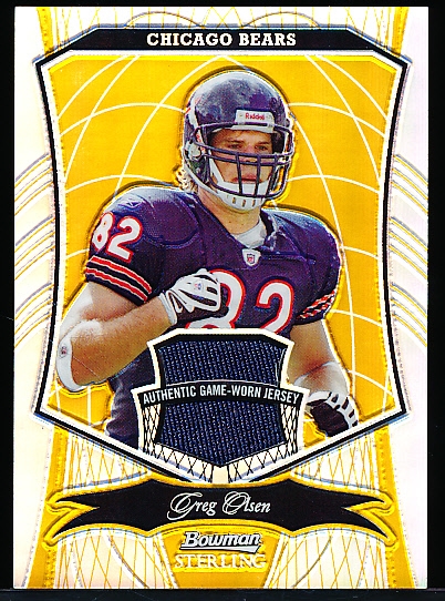 2009 Bowman Sterling Ftbl. “Game-Worn Jersey Gold Refractor” #91 Greg Olsen, Bears- #20/25!