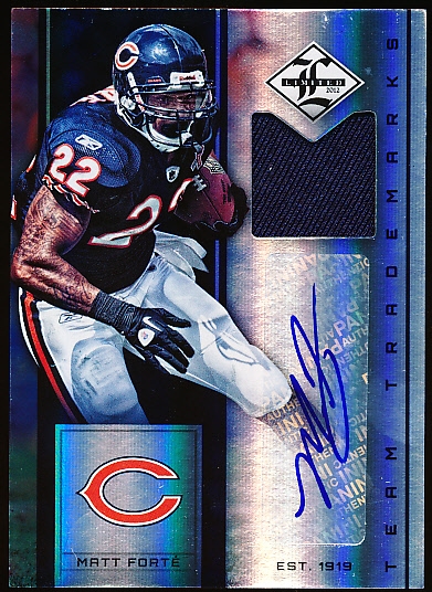 2012 Panini Limited Ftbl.- “Team Trademarks Signature Materials”- #13 Matt Forte, Bears- #25/25 Made!