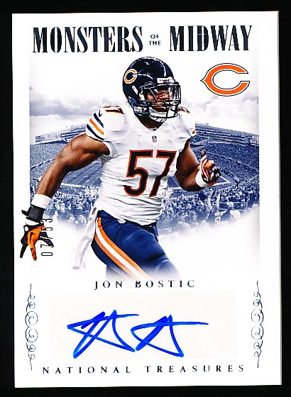 2014 National Treasures Ftbl.- “Monsters of the Midway Signatures”- #MMS-JB Jon Bostic, Bears- #07/53