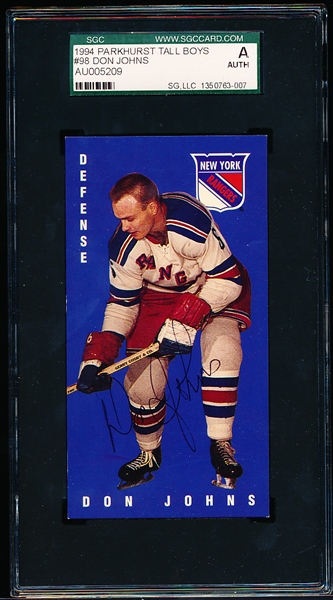 1994 Parkhurst Tall Boys Hockey- #98 Don Johns, Rangers- Autographed- SGC Encapsulated “A” (Authentic)