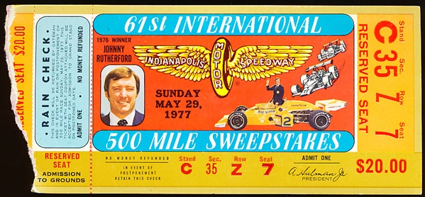 1977 Indy 500 Auto Racing Ticket Stub