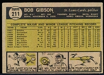 1961 Topps Bb- #211 Bob Gibson, Cards