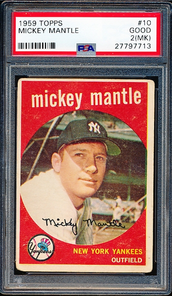 1959 Topps Baseball- #10 Mickey Mantle, Yankees- PSA Good 2 (MK)