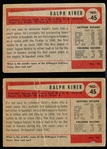 1954 Bowman Baseball- #45 Ralph Kiner, Cubs- 2 Cards