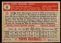 1952 Topps Bb- #15 Johnny Pesky, Red Sox- Red Back