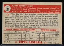 1952 Topps Baseball- #129 Johnny Mize, Yankees