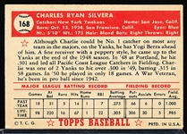 1952 Topps Baseball- #168 Charlie Silvera, Yankees