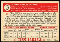 1952 Topps Baseball- #175 Billy Martin, Yankees