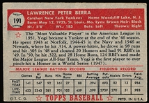 1952 Topps Baseball- #191 Yogi Berra, Yankees