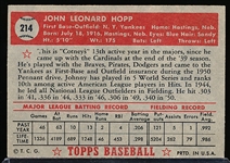 1952 Topps Baseball- #214 Johnny Hopp, Yankees